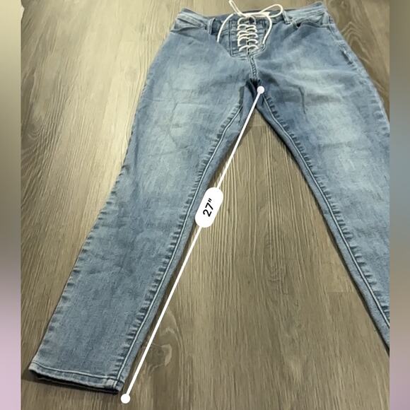 PacSun Medium Wash Lace Up Front High Rise Skinny Jegging Jeans Size 27 - Picture 10 of 10